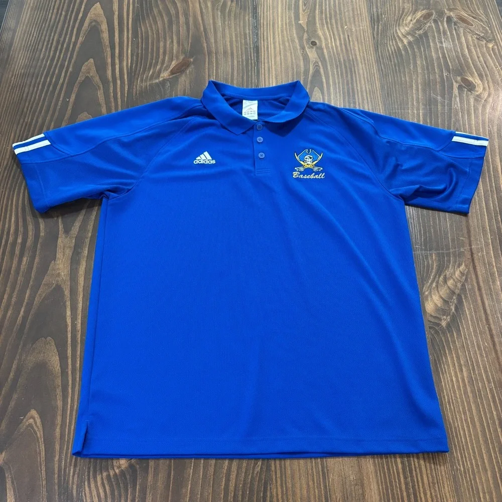 ADIDAS Mens Large‎ Blue Short Sleeve Polo Pirates Baseball Embroidered Athletic